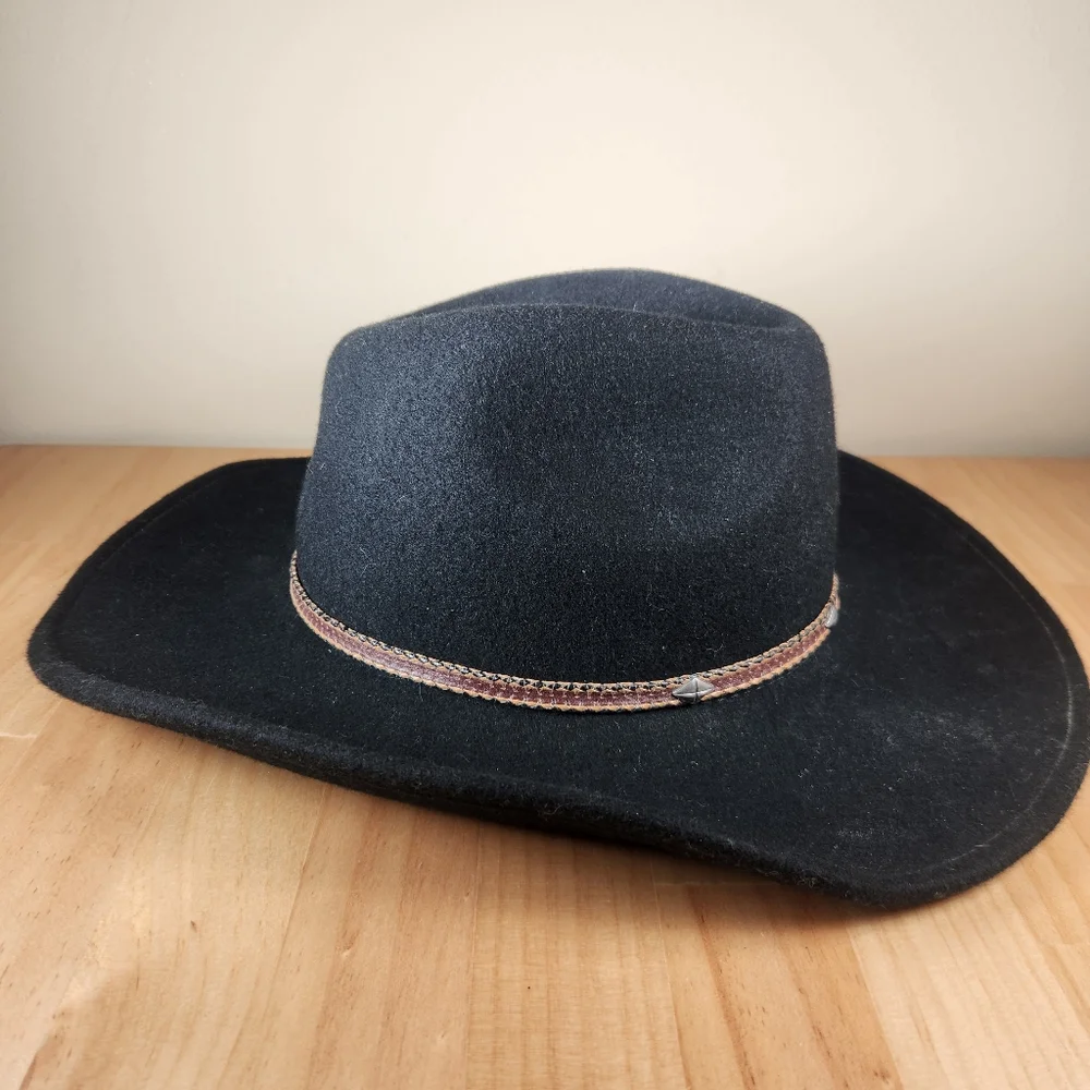 OUTBACK Cowboy Hat Men’s Wool Tassy Crusher Small Med Black Western Cattleman